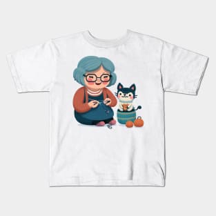 Knitting Cat Mom Kids T-Shirt